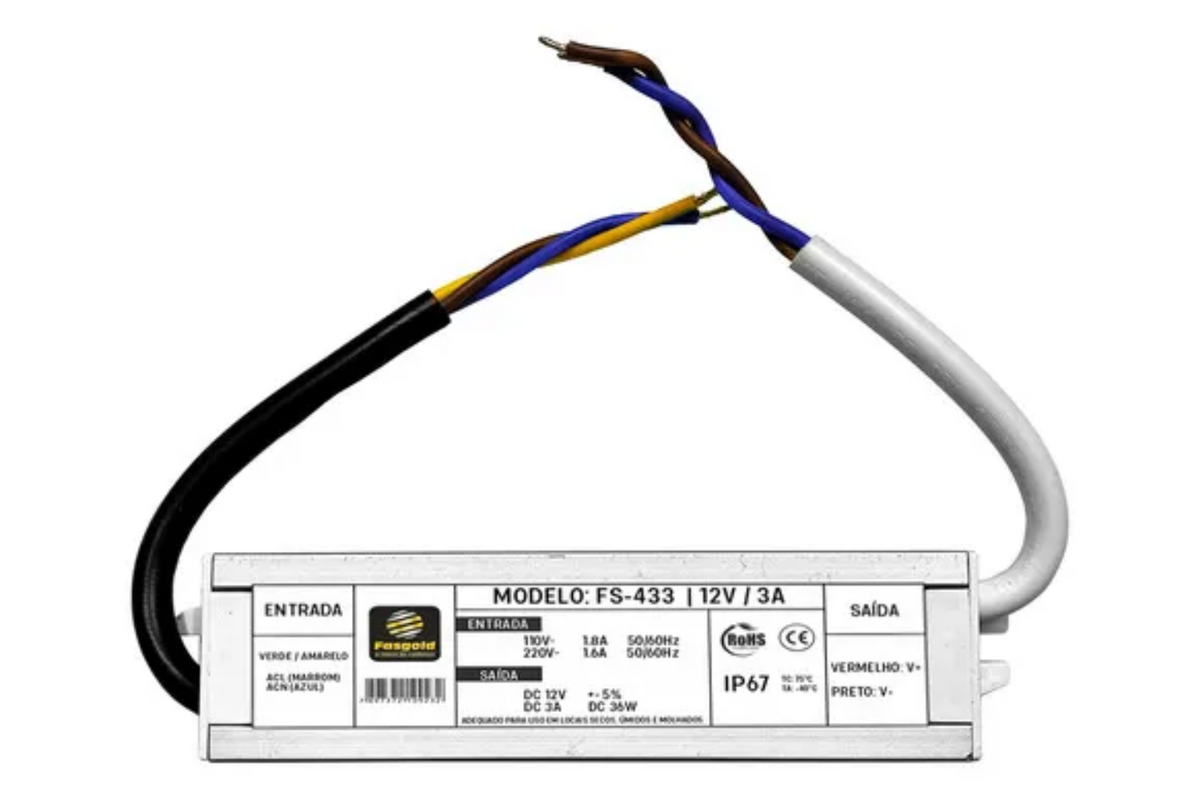Fonte Fasgold Blindada Para Led 3a 36w Piscina
